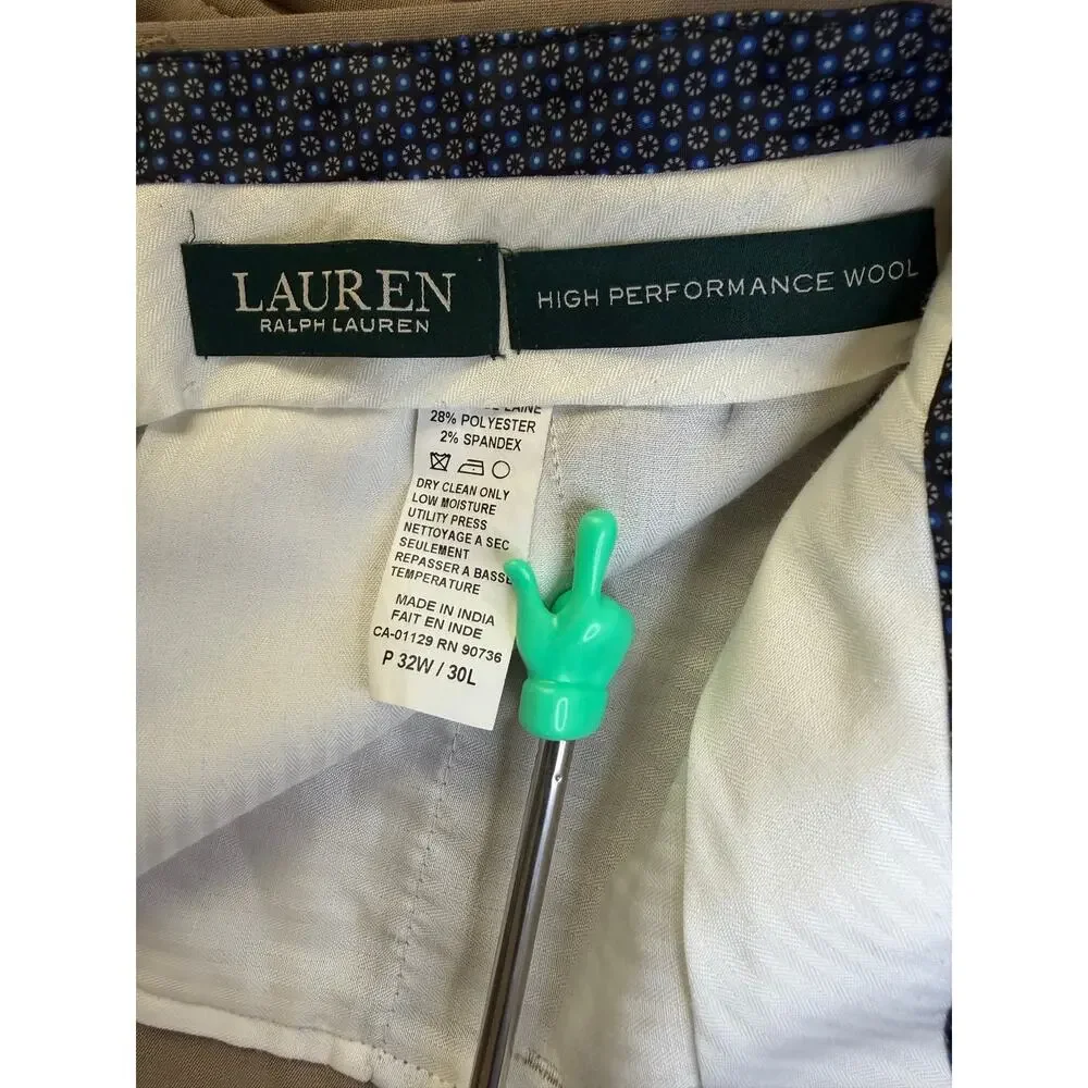 Lauren Ralph Lauren Men’s 32x30 High‑Performance Wool Pants – Tan Khaki